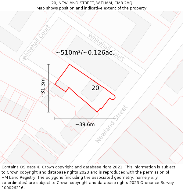 20, NEWLAND STREET, WITHAM, CM8 2AQ: Plot and title map