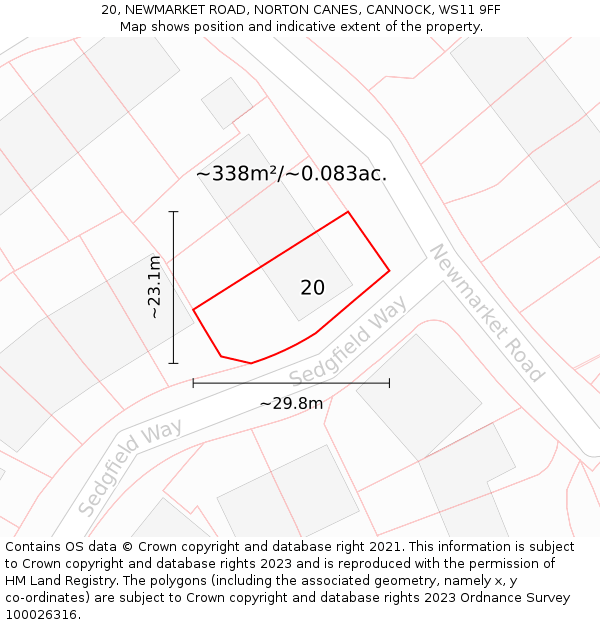 20, NEWMARKET ROAD, NORTON CANES, CANNOCK, WS11 9FF: Plot and title map