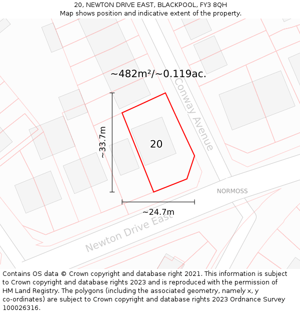 20, NEWTON DRIVE EAST, BLACKPOOL, FY3 8QH: Plot and title map