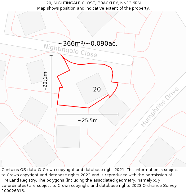 20, NIGHTINGALE CLOSE, BRACKLEY, NN13 6PN: Plot and title map