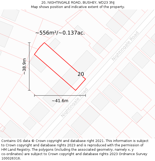 20, NIGHTINGALE ROAD, BUSHEY, WD23 3NJ: Plot and title map