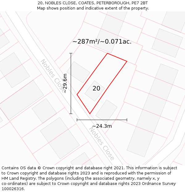 20, NOBLES CLOSE, COATES, PETERBOROUGH, PE7 2BT: Plot and title map