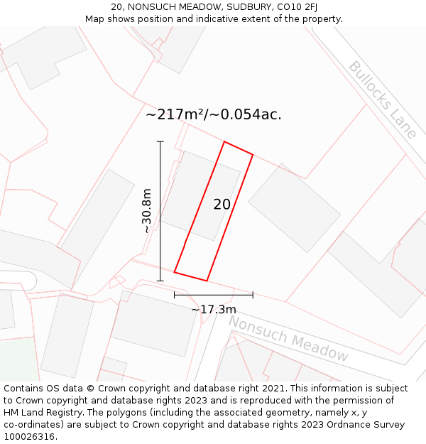 20, NONSUCH MEADOW, SUDBURY, CO10 2FJ: Plot and title map