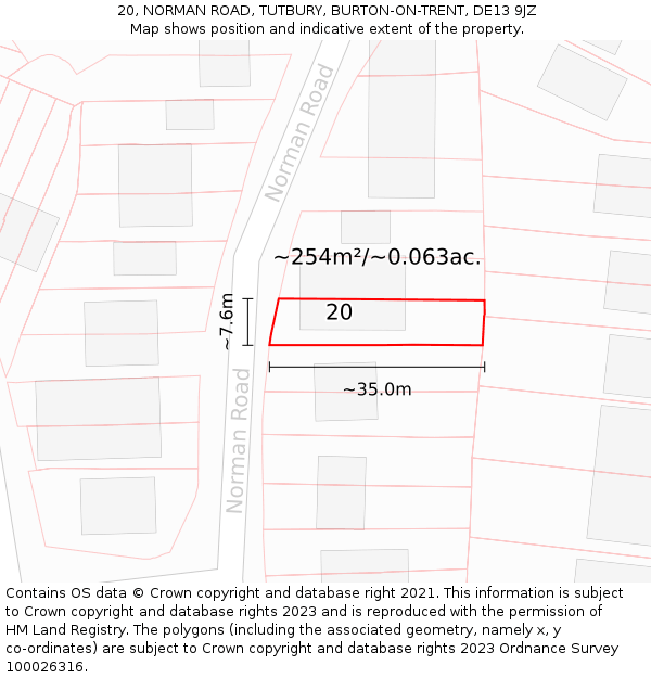 20, NORMAN ROAD, TUTBURY, BURTON-ON-TRENT, DE13 9JZ: Plot and title map