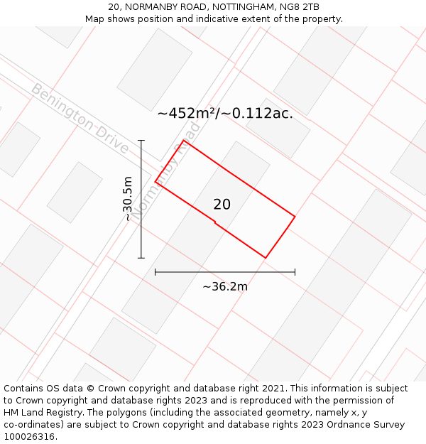 20, NORMANBY ROAD, NOTTINGHAM, NG8 2TB: Plot and title map
