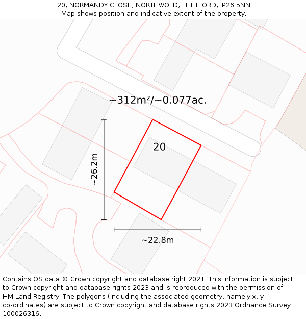20, NORMANDY CLOSE, NORTHWOLD, THETFORD, IP26 5NN: Plot and title map