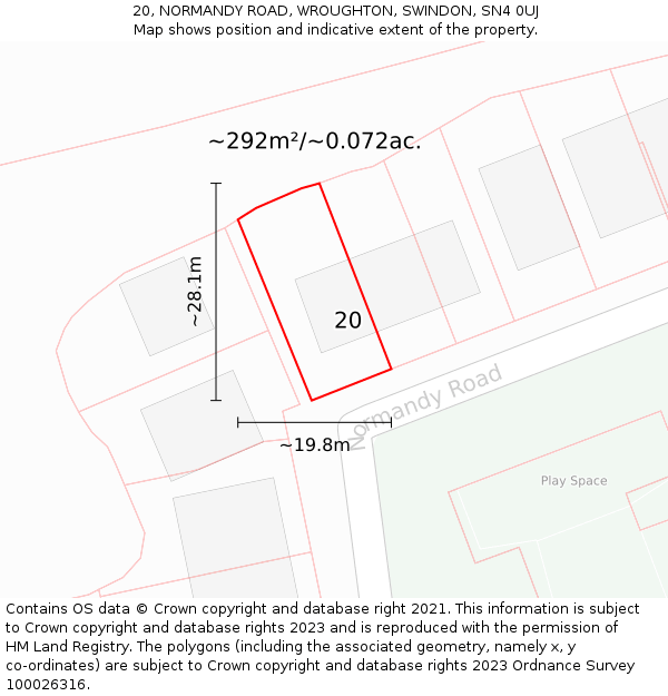 20, NORMANDY ROAD, WROUGHTON, SWINDON, SN4 0UJ: Plot and title map