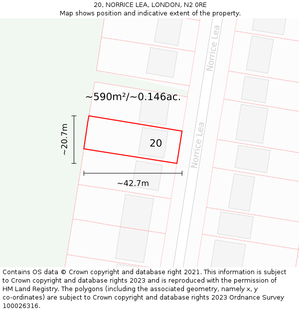 20, NORRICE LEA, LONDON, N2 0RE: Plot and title map