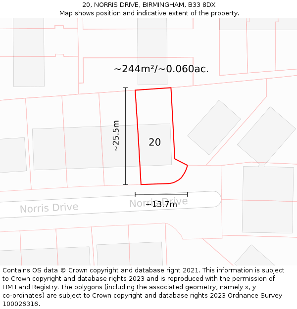 20, NORRIS DRIVE, BIRMINGHAM, B33 8DX: Plot and title map