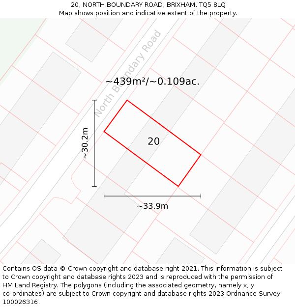 20, NORTH BOUNDARY ROAD, BRIXHAM, TQ5 8LQ: Plot and title map
