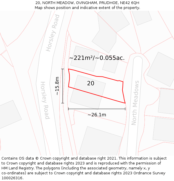 20, NORTH MEADOW, OVINGHAM, PRUDHOE, NE42 6QH: Plot and title map