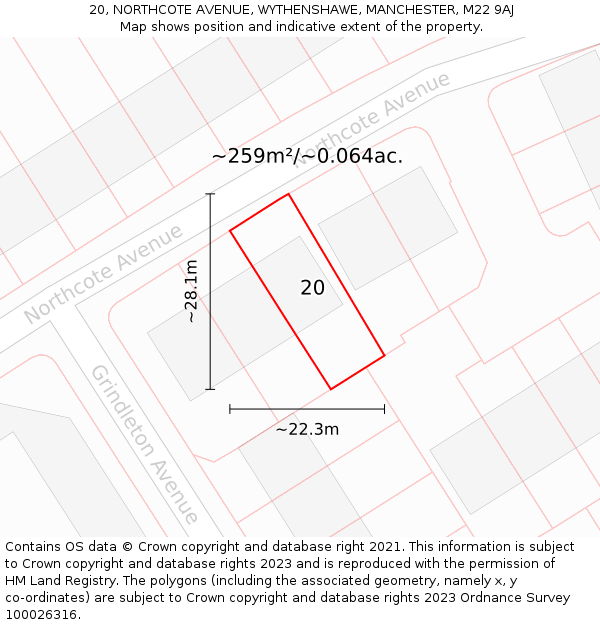 20, NORTHCOTE AVENUE, WYTHENSHAWE, MANCHESTER, M22 9AJ: Plot and title map