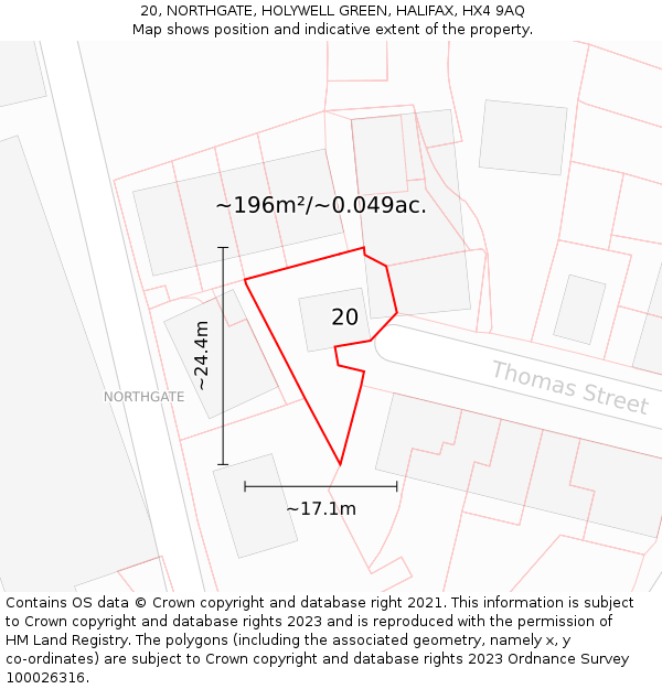 20, NORTHGATE, HOLYWELL GREEN, HALIFAX, HX4 9AQ: Plot and title map