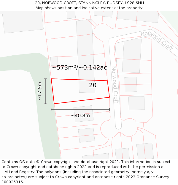 20, NORWOOD CROFT, STANNINGLEY, PUDSEY, LS28 6NH: Plot and title map