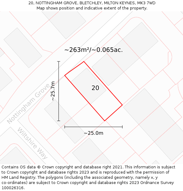 20, NOTTINGHAM GROVE, BLETCHLEY, MILTON KEYNES, MK3 7WD: Plot and title map