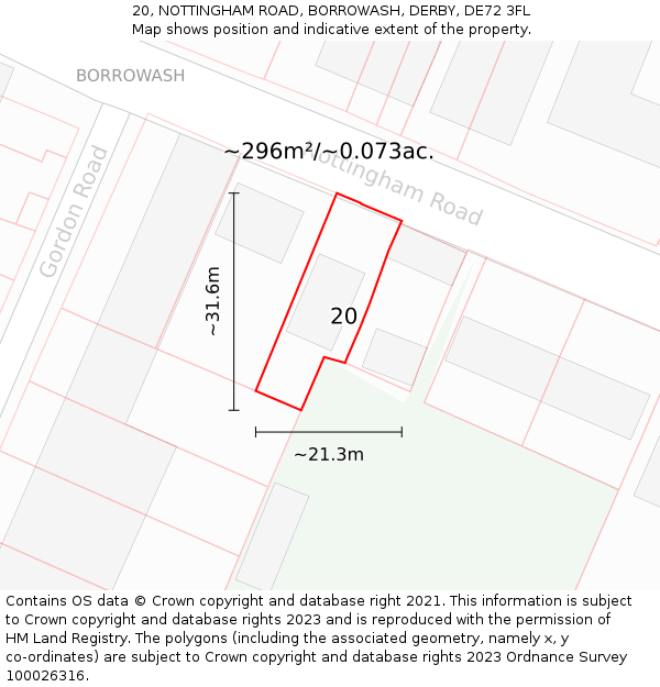 20, NOTTINGHAM ROAD, BORROWASH, DERBY, DE72 3FL: Plot and title map