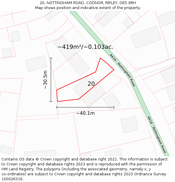 20, NOTTINGHAM ROAD, CODNOR, RIPLEY, DE5 9RH: Plot and title map