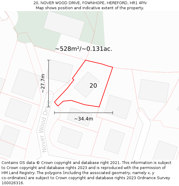 20, NOVER WOOD DRIVE, FOWNHOPE, HEREFORD, HR1 4PN: Plot and title map