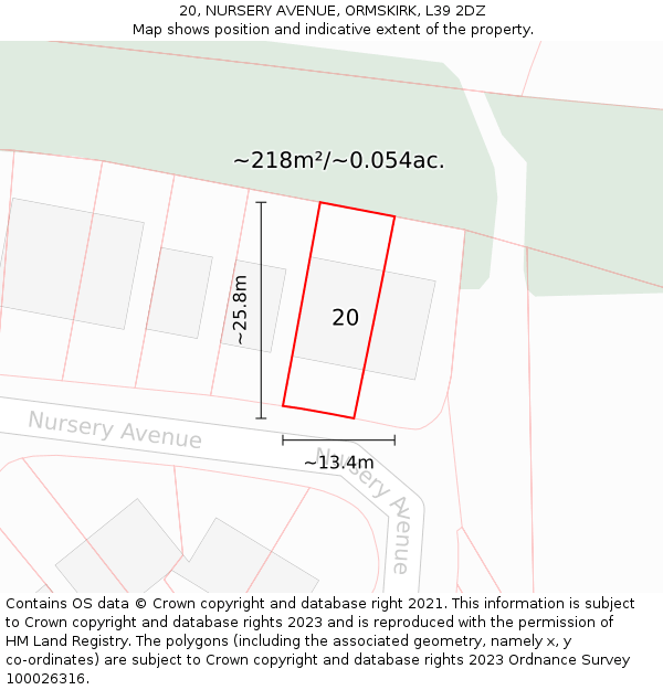 20, NURSERY AVENUE, ORMSKIRK, L39 2DZ: Plot and title map