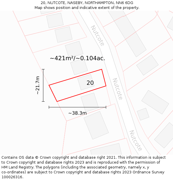 20, NUTCOTE, NASEBY, NORTHAMPTON, NN6 6DG: Plot and title map
