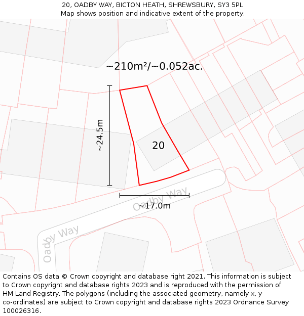 20, OADBY WAY, BICTON HEATH, SHREWSBURY, SY3 5PL: Plot and title map