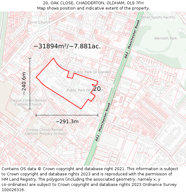 20, OAK CLOSE, CHADDERTON, OLDHAM, OL9 7FH: Plot and title map