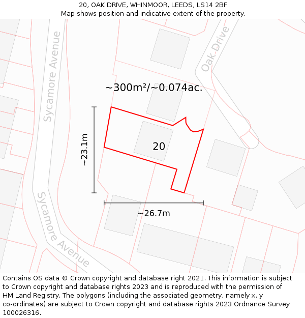 20, OAK DRIVE, WHINMOOR, LEEDS, LS14 2BF: Plot and title map