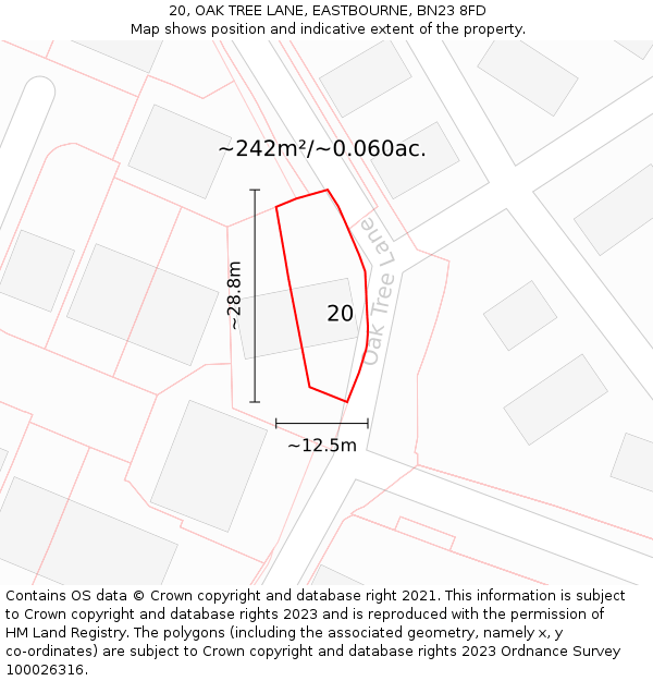 20, OAK TREE LANE, EASTBOURNE, BN23 8FD: Plot and title map