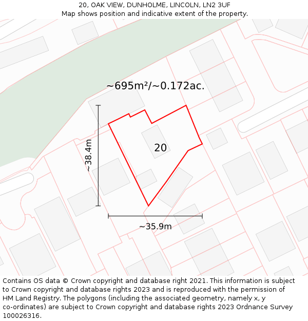 20, OAK VIEW, DUNHOLME, LINCOLN, LN2 3UF: Plot and title map