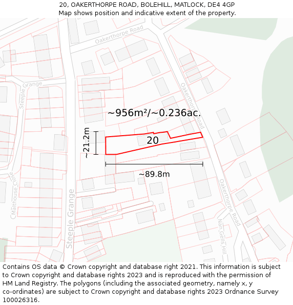 20, OAKERTHORPE ROAD, BOLEHILL, MATLOCK, DE4 4GP: Plot and title map
