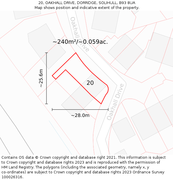 20, OAKHALL DRIVE, DORRIDGE, SOLIHULL, B93 8UA: Plot and title map