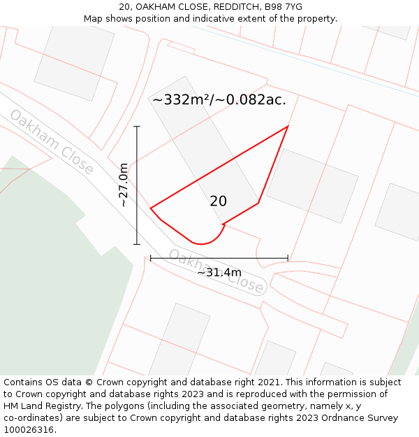 20, OAKHAM CLOSE, REDDITCH, B98 7YG: Plot and title map