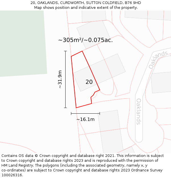 20, OAKLANDS, CURDWORTH, SUTTON COLDFIELD, B76 9HD: Plot and title map