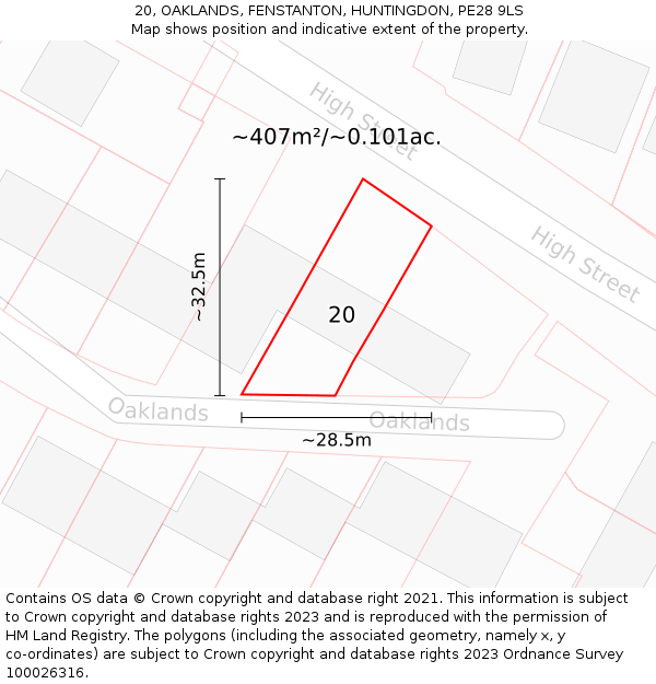 20, OAKLANDS, FENSTANTON, HUNTINGDON, PE28 9LS: Plot and title map