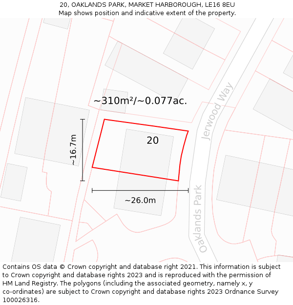 20, OAKLANDS PARK, MARKET HARBOROUGH, LE16 8EU: Plot and title map