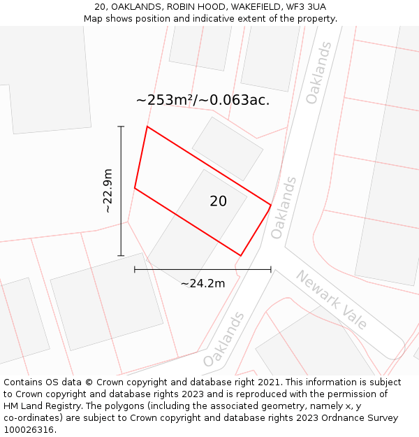 20, OAKLANDS, ROBIN HOOD, WAKEFIELD, WF3 3UA: Plot and title map