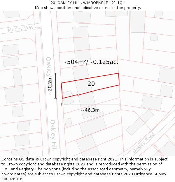 20, OAKLEY HILL, WIMBORNE, BH21 1QH: Plot and title map