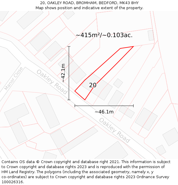20, OAKLEY ROAD, BROMHAM, BEDFORD, MK43 8HY: Plot and title map