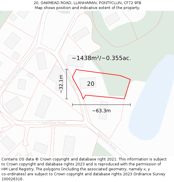 20, OAKMEAD ROAD, LLANHARAN, PONTYCLUN, CF72 9FB: Plot and title map