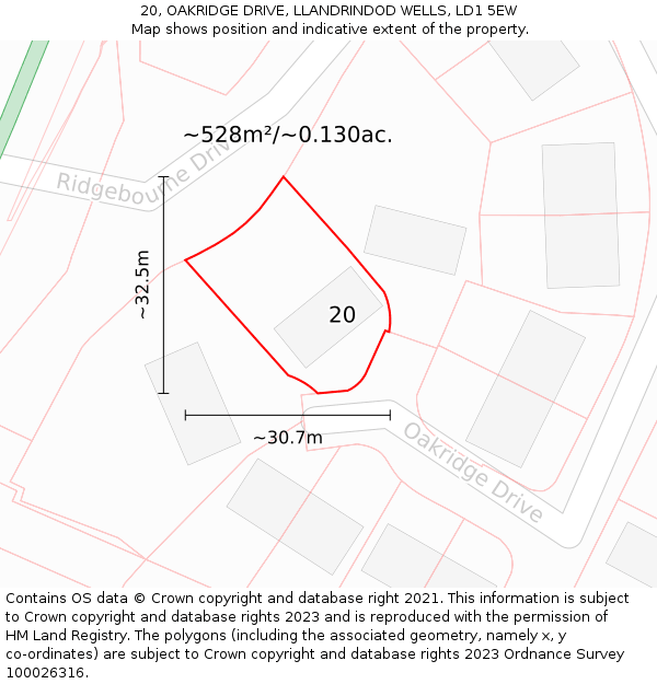 20, OAKRIDGE DRIVE, LLANDRINDOD WELLS, LD1 5EW: Plot and title map