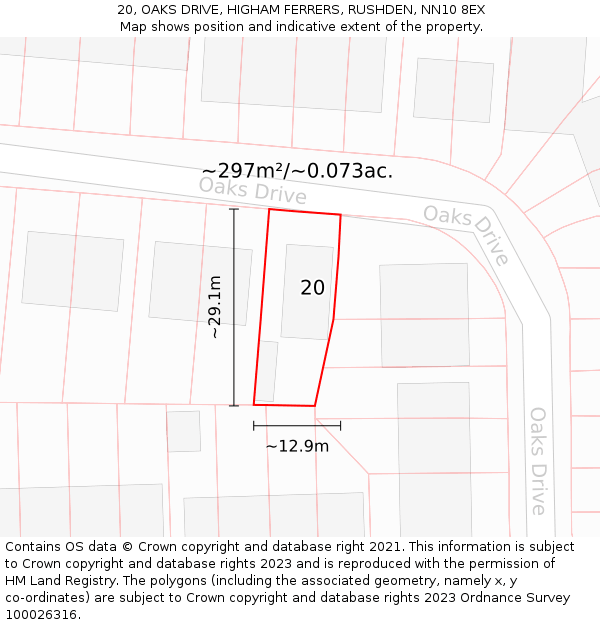 20, OAKS DRIVE, HIGHAM FERRERS, RUSHDEN, NN10 8EX: Plot and title map