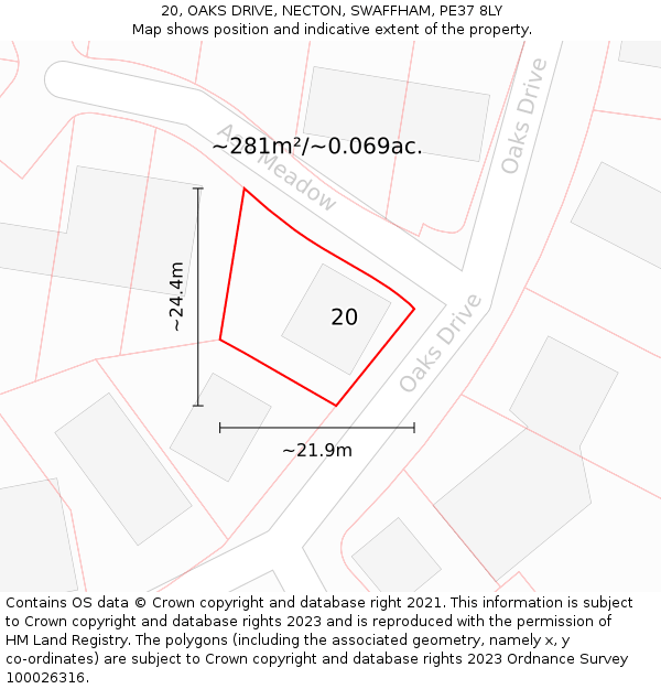 20, OAKS DRIVE, NECTON, SWAFFHAM, PE37 8LY: Plot and title map