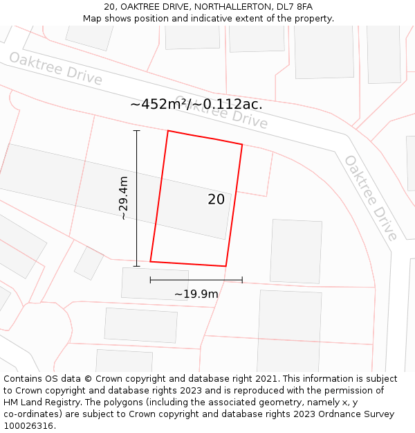 20, OAKTREE DRIVE, NORTHALLERTON, DL7 8FA: Plot and title map