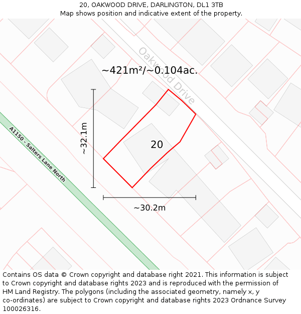 20, OAKWOOD DRIVE, DARLINGTON, DL1 3TB: Plot and title map