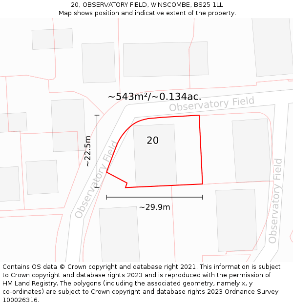 20, OBSERVATORY FIELD, WINSCOMBE, BS25 1LL: Plot and title map