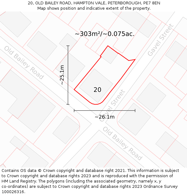20, OLD BAILEY ROAD, HAMPTON VALE, PETERBOROUGH, PE7 8EN: Plot and title map