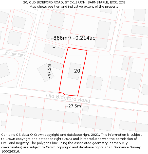 20, OLD BIDEFORD ROAD, STICKLEPATH, BARNSTAPLE, EX31 2DE: Plot and title map