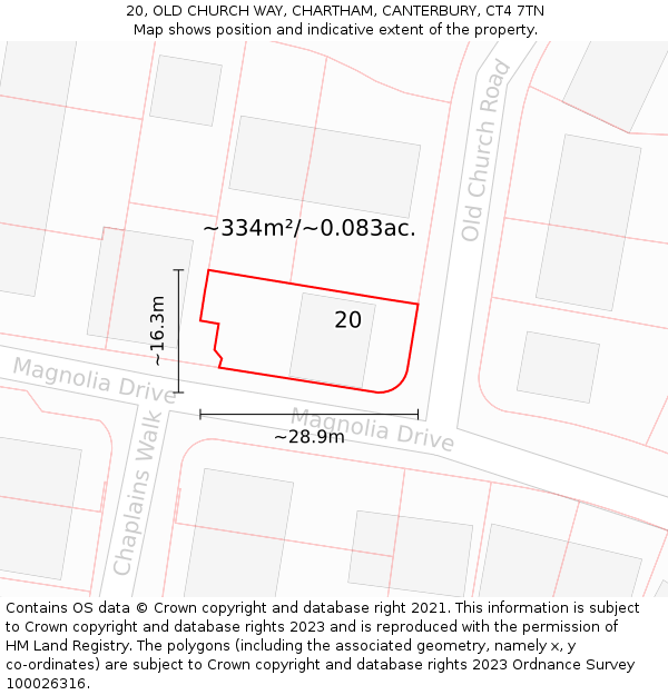 20, OLD CHURCH WAY, CHARTHAM, CANTERBURY, CT4 7TN: Plot and title map