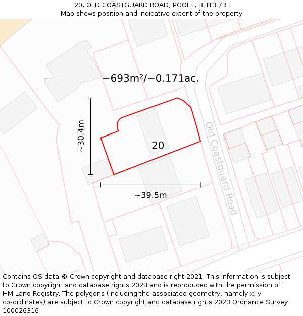 20, OLD COASTGUARD ROAD, POOLE, BH13 7RL: Plot and title map