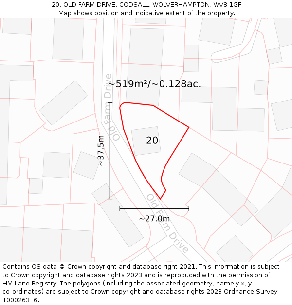 20, OLD FARM DRIVE, CODSALL, WOLVERHAMPTON, WV8 1GF: Plot and title map